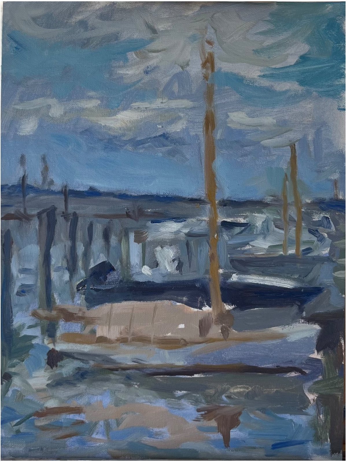 Sailboat, Midday, oil on panel