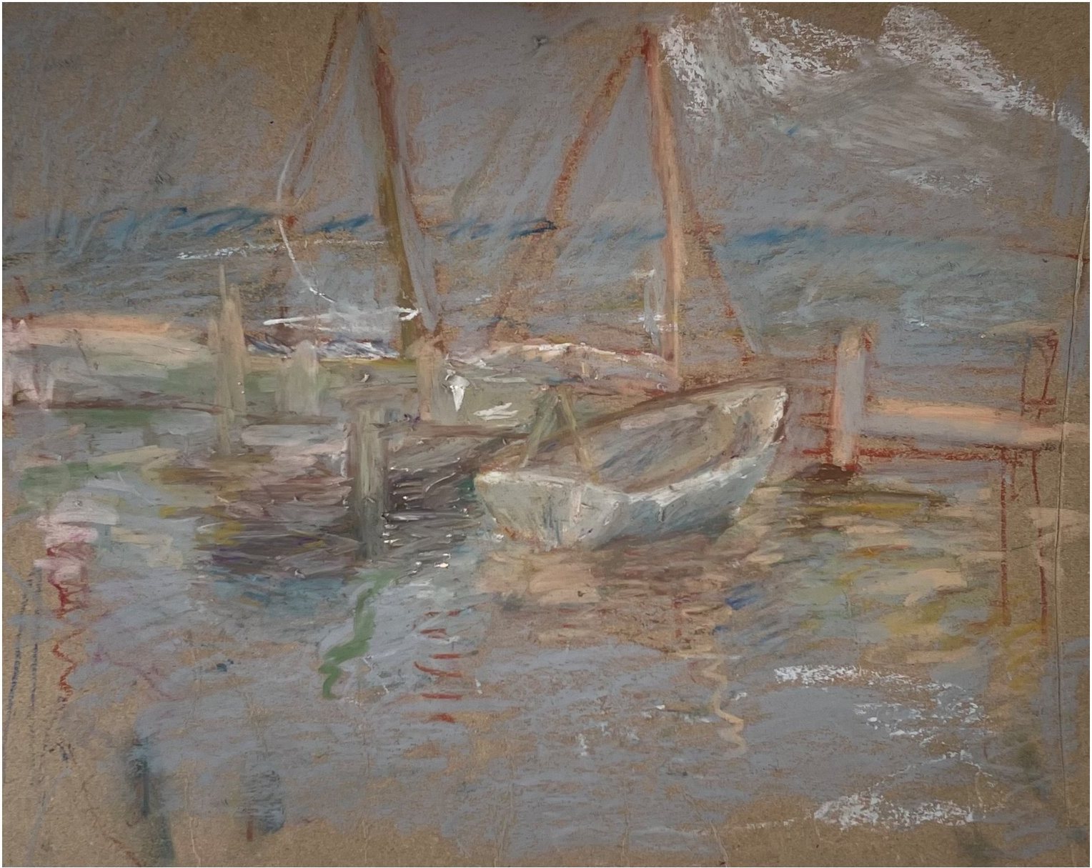 Sailboats on a Cloudy Day, pastel on cardboard