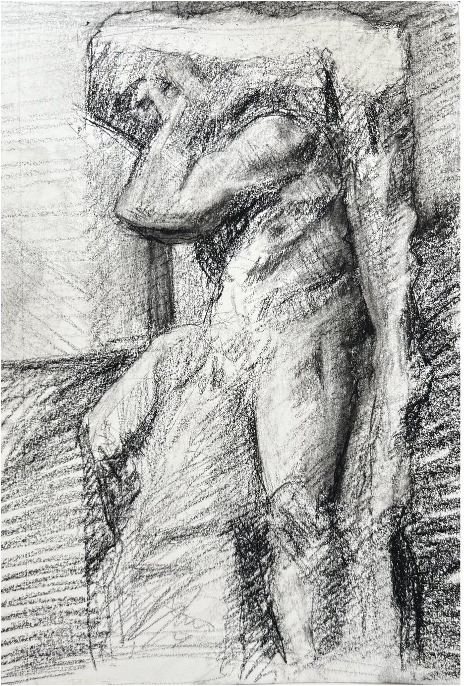Seated Figure (after Michelangelo's Slaves), graphite on paper