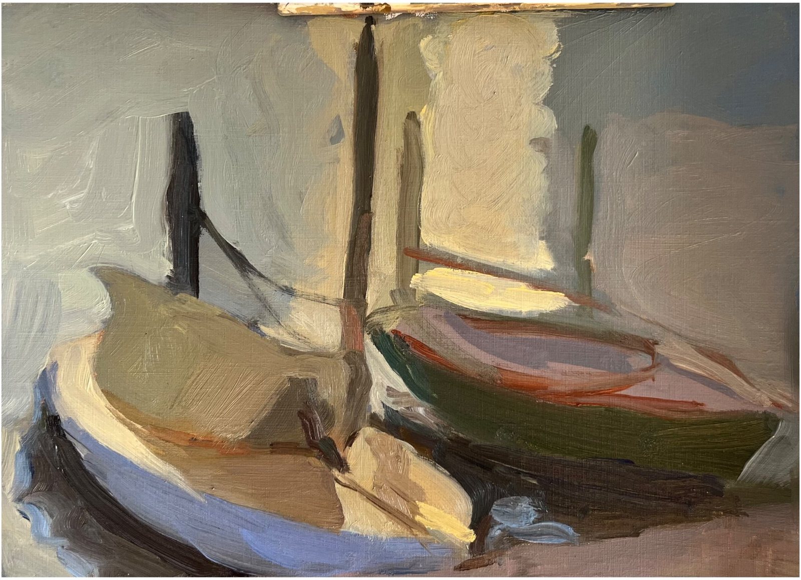Two Sailboats, oil on paper